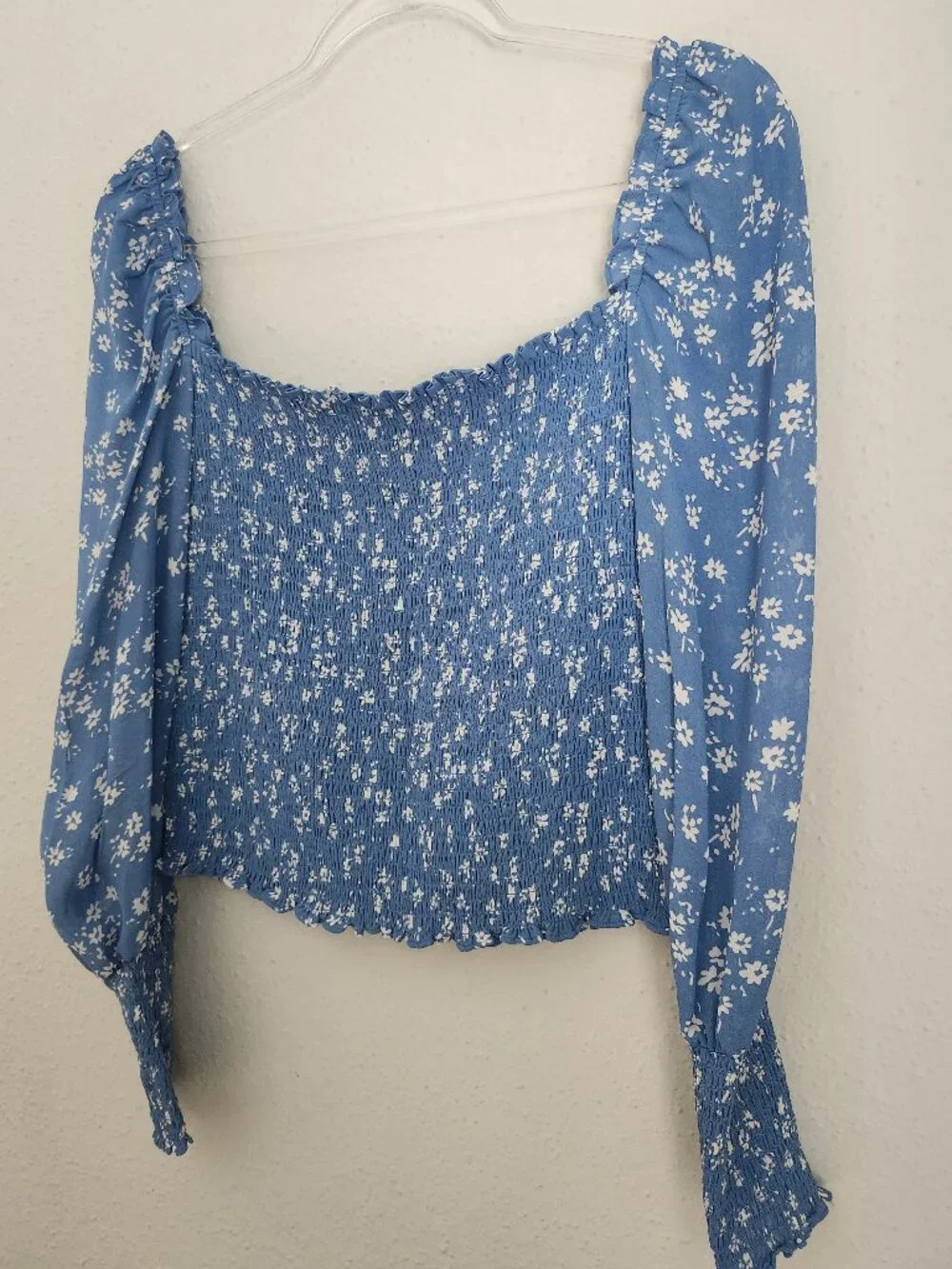 REFORMATION Pinto Blue Smocked White Floral Top L